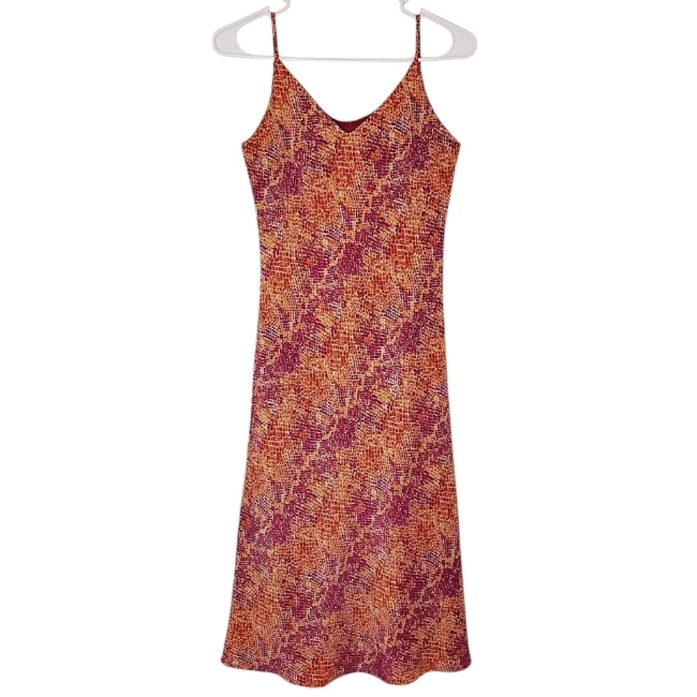 2144 * Via 101 Snake Print Midi Slip Dress Pink Orange Size M Y2K Made In USA